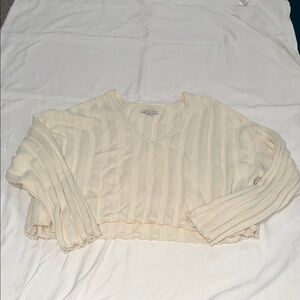 American Eagle Cream Cropped Knit Sweater